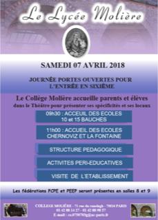 RDV 7 avril : portes ouvertes au sein de la Cité Scolaire Molière